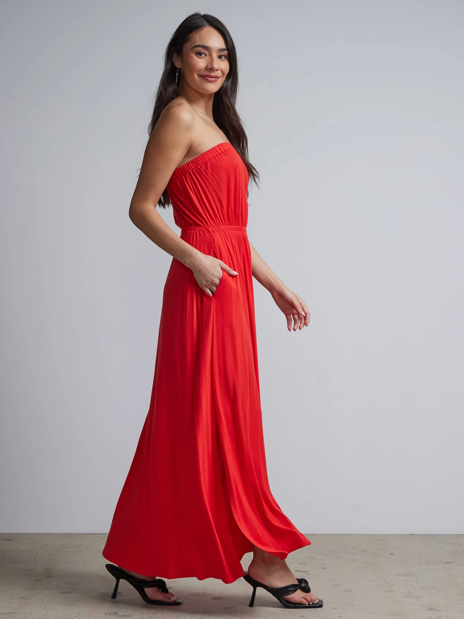 Strapless Side Slit Maxi Dress