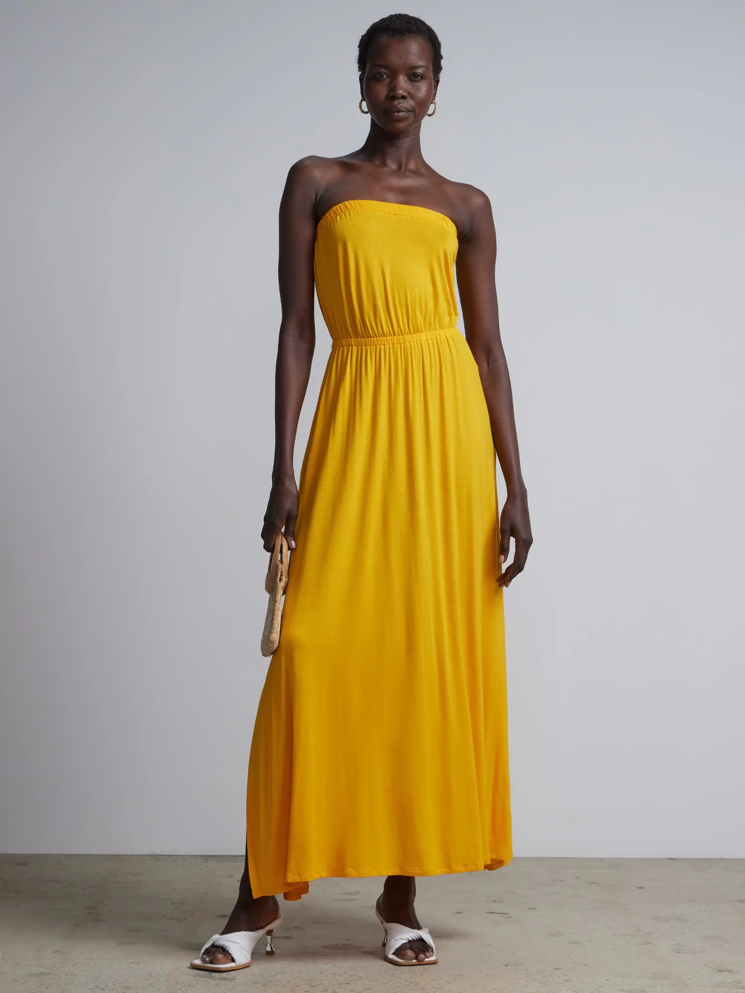 Strapless Side Slit Maxi Dress
