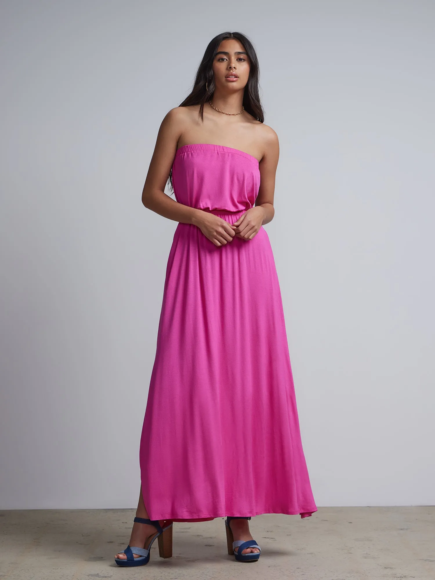 Strapless Side Slit Maxi Dress