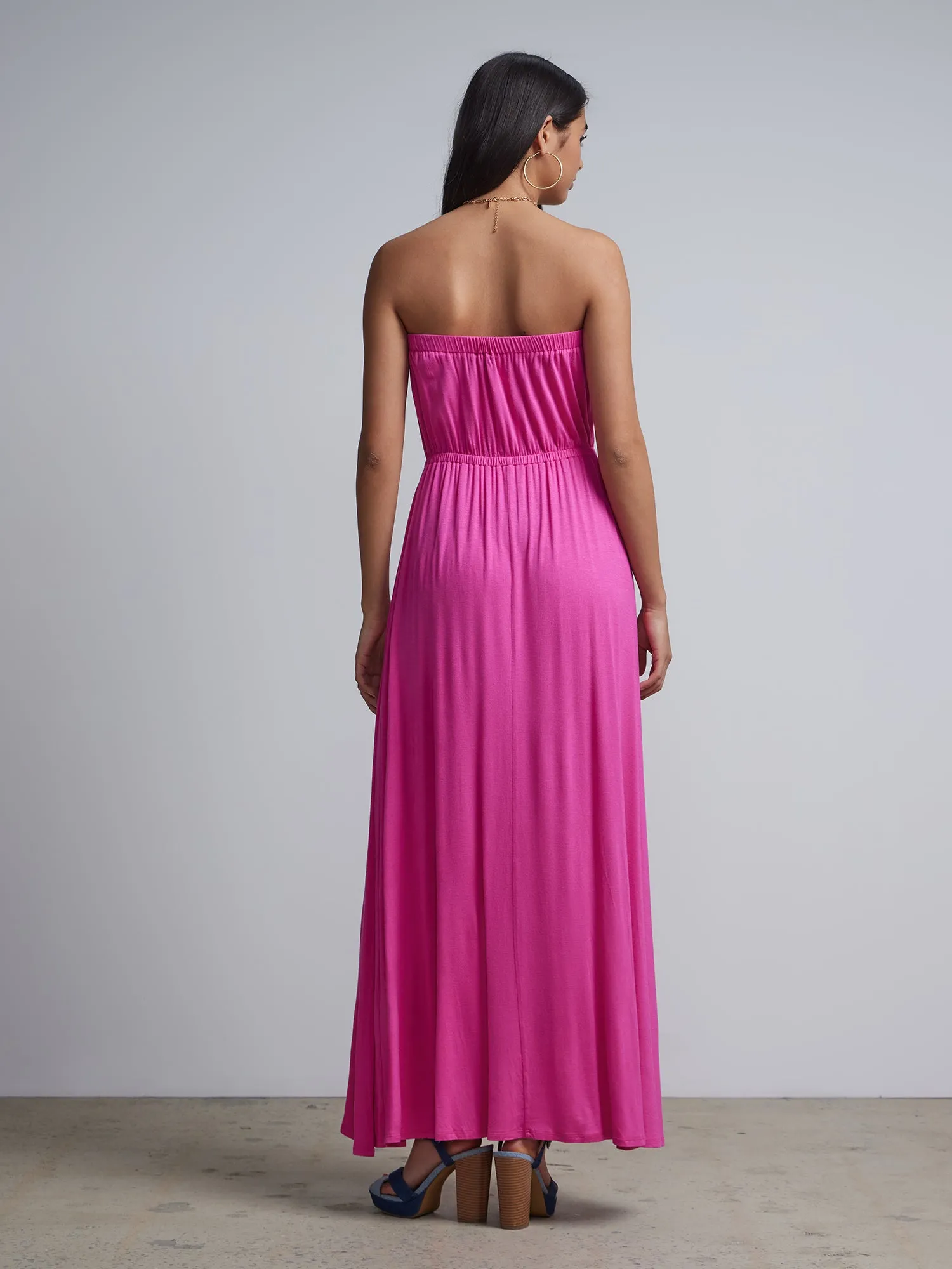 Strapless Side Slit Maxi Dress