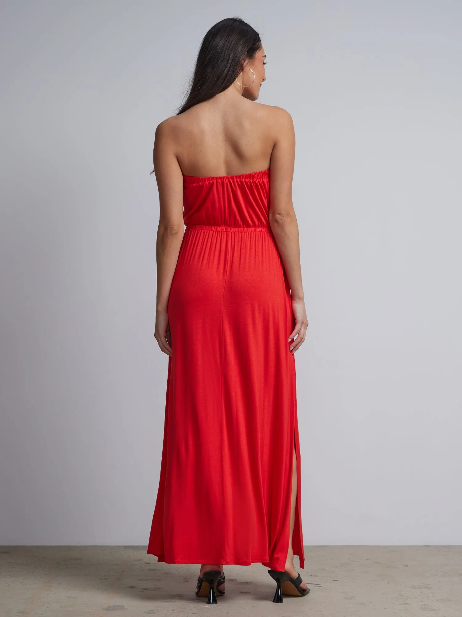 Strapless Side Slit Maxi Dress