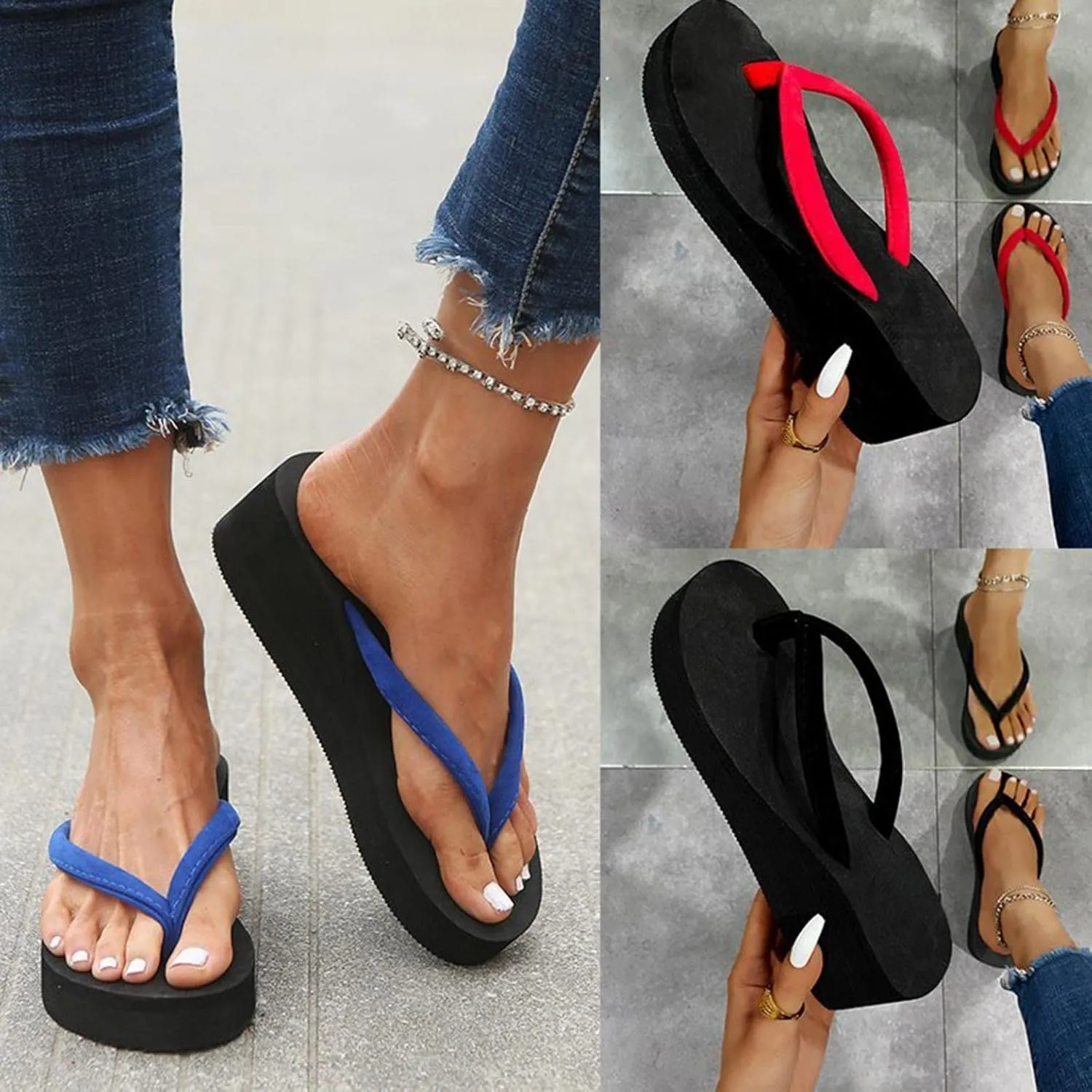Women Platform Flip Flops Wedge Flip Flops Pool Thongs Lightweight Summer Beach Sandals Wedge Slipper Shoes