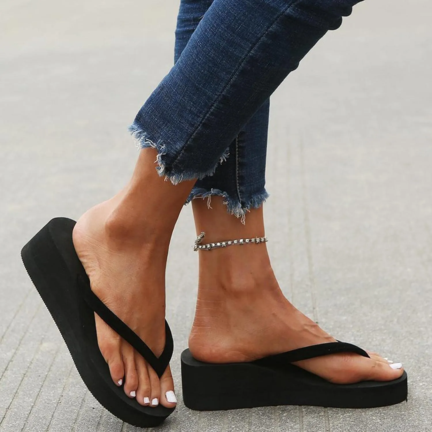 Women Platform Flip Flops Wedge Flip Flops Pool Thongs Lightweight Summer Beach Sandals Wedge Slipper Shoes