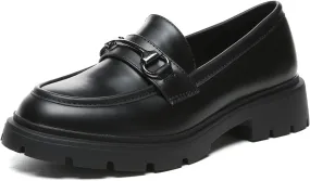 Women's Chunky Platform Loafers with Chain or Buckle Patent Leather Black Penny Loafers Fashion Office Shoes School Dress Shoes Comfort Slip-on