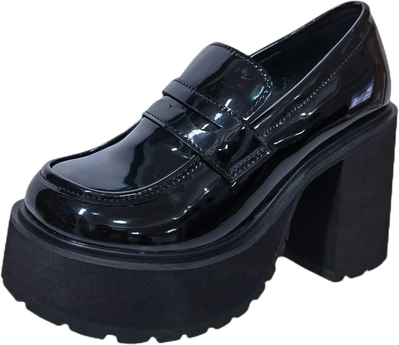 Women's Comfortable Block Slip on Chunky Loafers Pumps, Kawaii Casual High Heels Platform Loafers Shoes, Classic Lug Sole Heeled Penny Loafers
