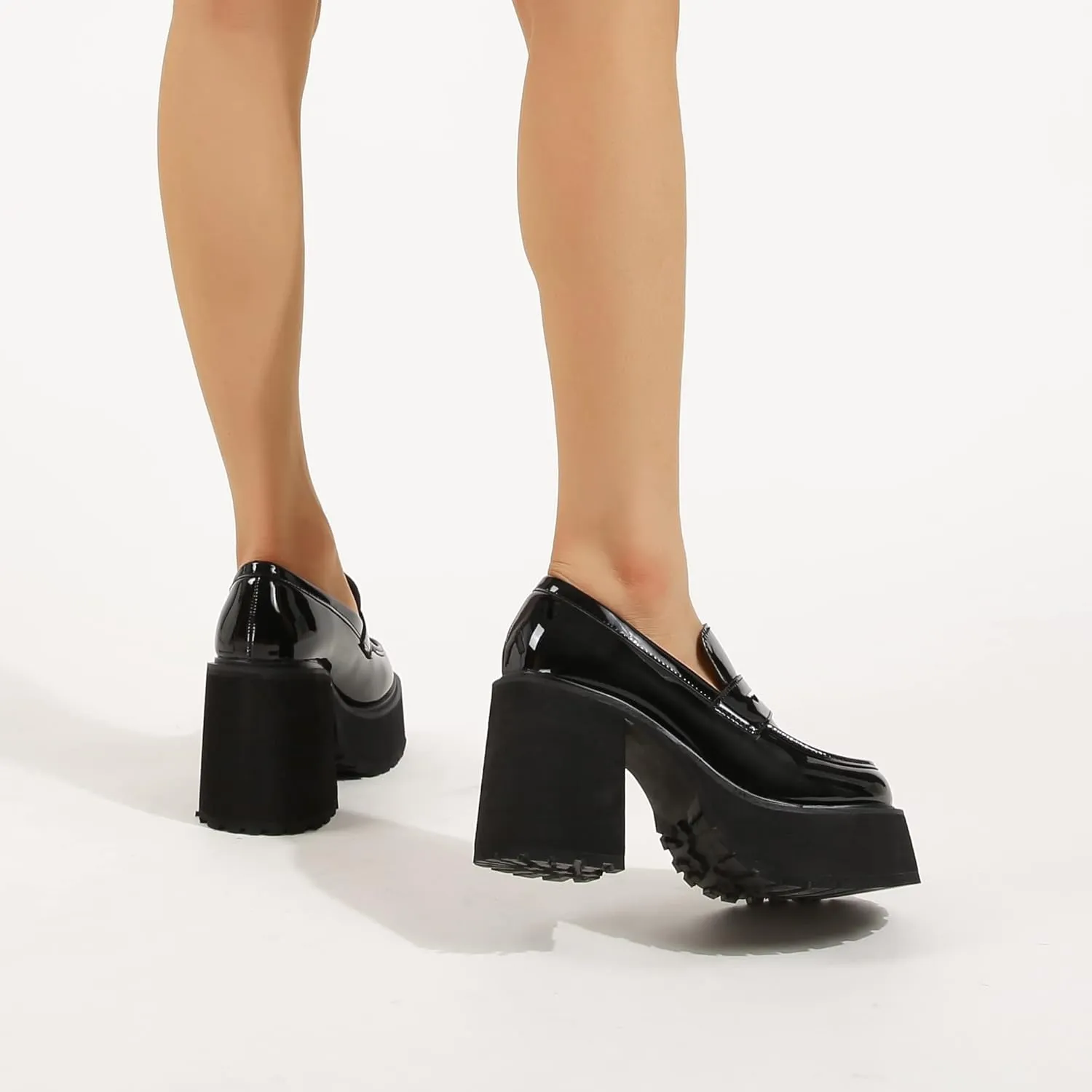 Women's Comfortable Block Slip on Chunky Loafers Pumps, Kawaii Casual High Heels Platform Loafers Shoes, Classic Lug Sole Heeled Penny Loafers
