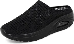 Women's Orthopedic Clogs Mesh Backless Sneakers Lightweight Breathable Garden Shoes Open Back Slip On Mule Shoe Comfortable Closed Toe Diabetic Slippers Air Cushion Slides with Arch-Support