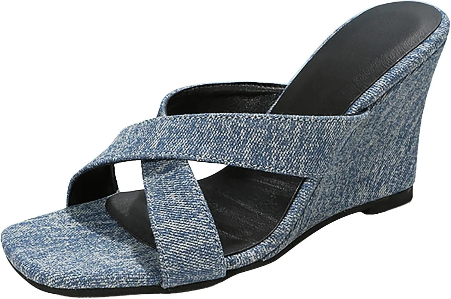 Womens Platform Wedge Sandals Comfortable Flip Flops with Arch Support Open Toe Slip On Summer Mule High Heels Bohemian Cozy Breathable 2023 New lightweight canvas waterproof loafers D23-Black