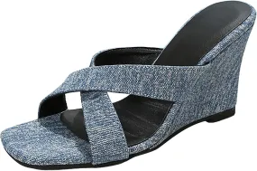 Womens Platform Wedge Sandals Comfortable Flip Flops with Arch Support Open Toe Slip On Summer Mule High Heels Bohemian Cozy Breathable 2023 New lightweight canvas waterproof loafers D23-Black