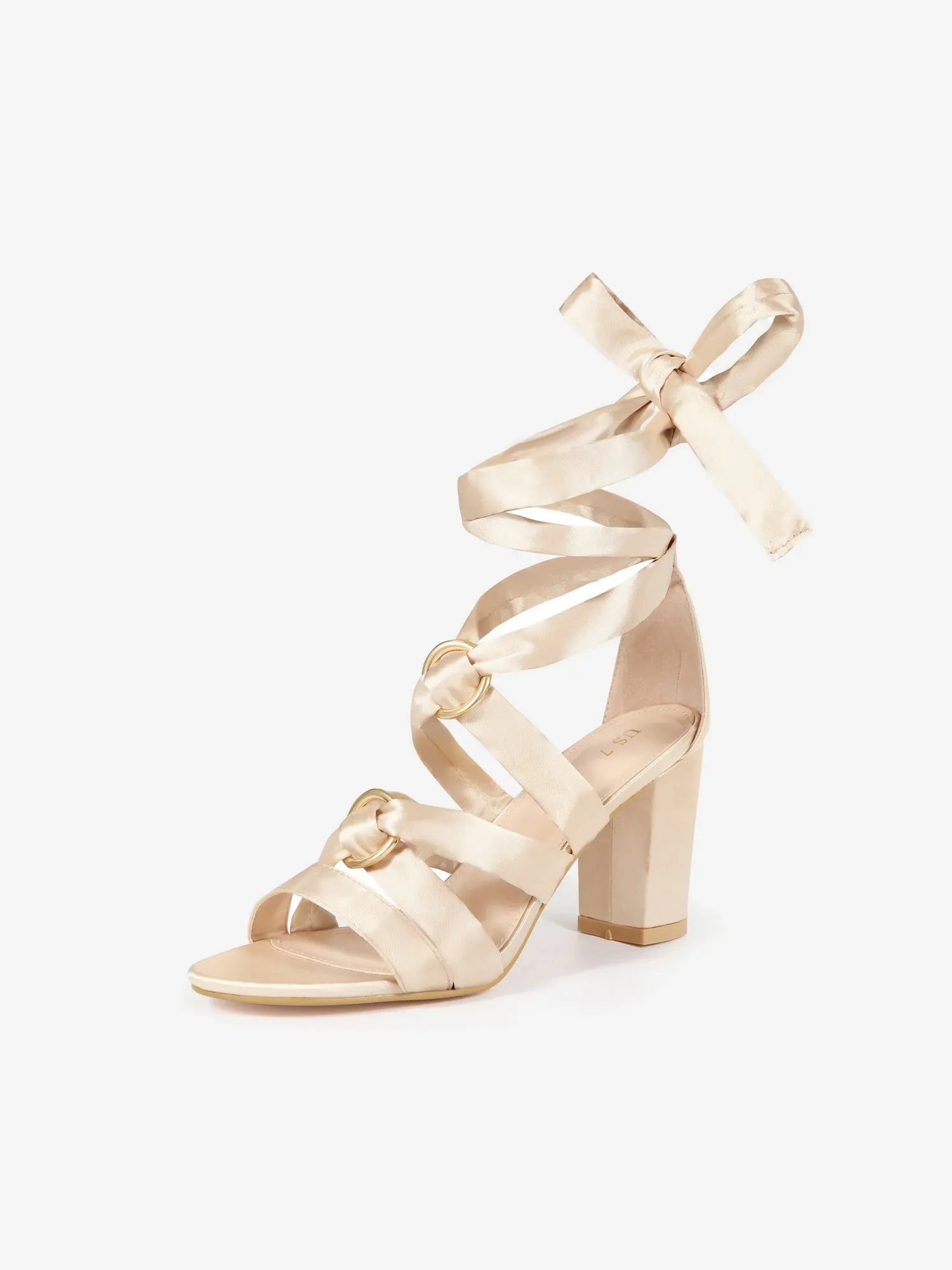 Women's Satin Round Toe Lace-Up Block Heel Sandals
