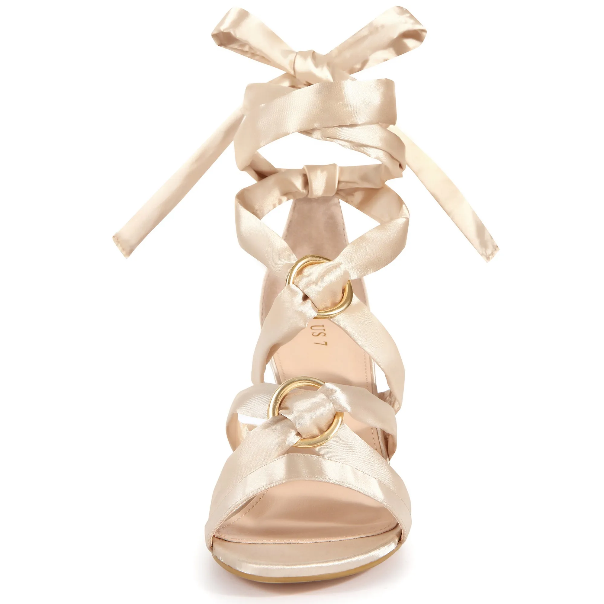 Women's Satin Round Toe Lace-Up Block Heel Sandals