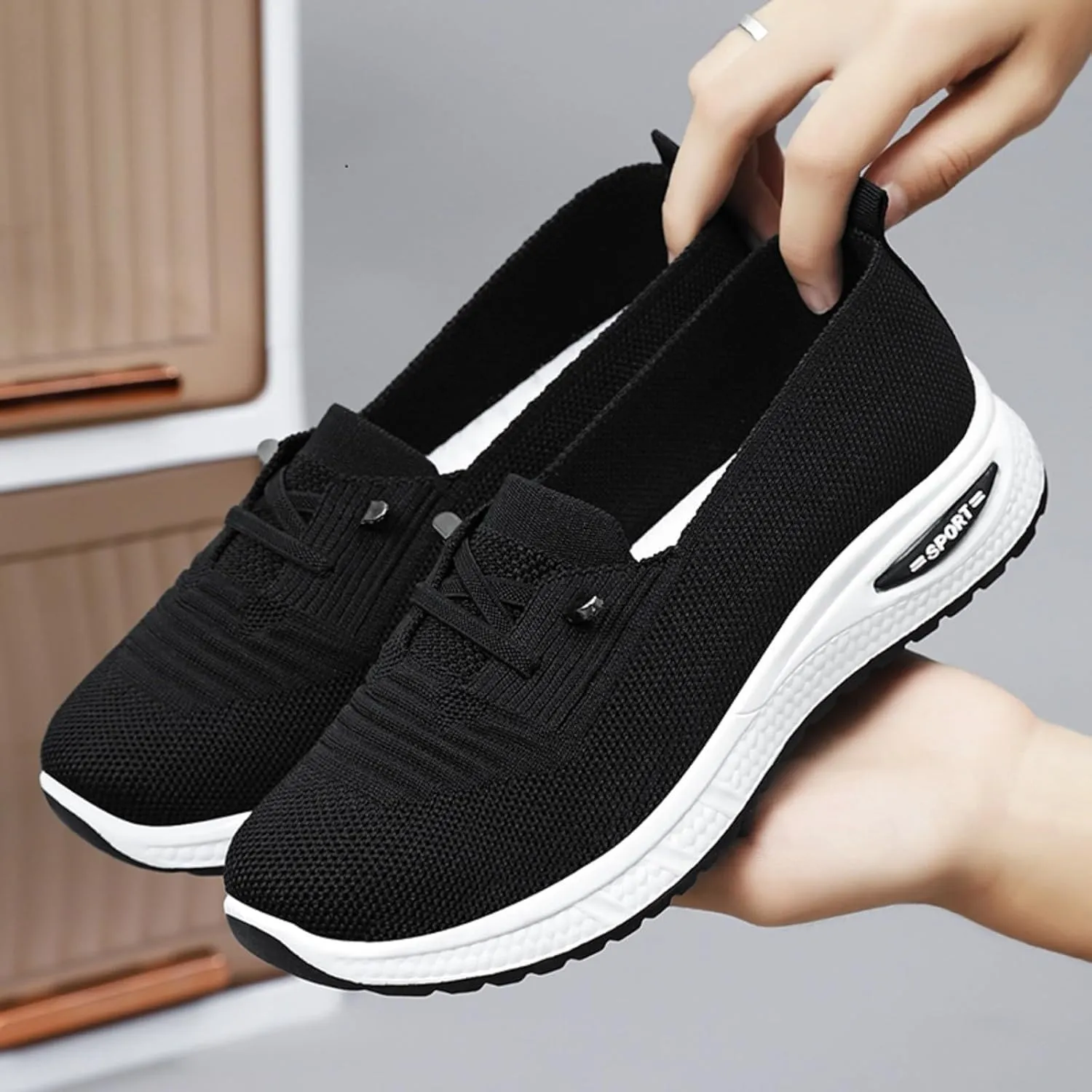 Women's Slip On Orthopedic Sneakers Comfy Breathable Walking Shoes Memory Foam Non-Slip Sneakers Lightweight Wide Width Shoes Mesh Woven Sneaker Summer Running Footwear with Arch Support