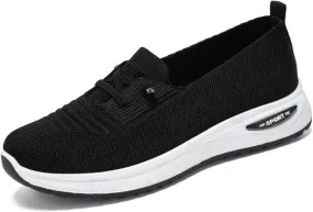 Women's Slip On Orthopedic Sneakers Comfy Breathable Walking Shoes Memory Foam Non-Slip Sneakers Lightweight Wide Width Shoes Mesh Woven Sneaker Summer Running Footwear with Arch Support