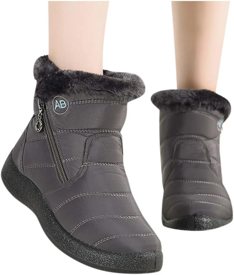 Womens Snow Boots Winter Ankle Boots Side Zipper Warm Lightweight Booties Outdoor Anti-Slip Girls Walking Boots
