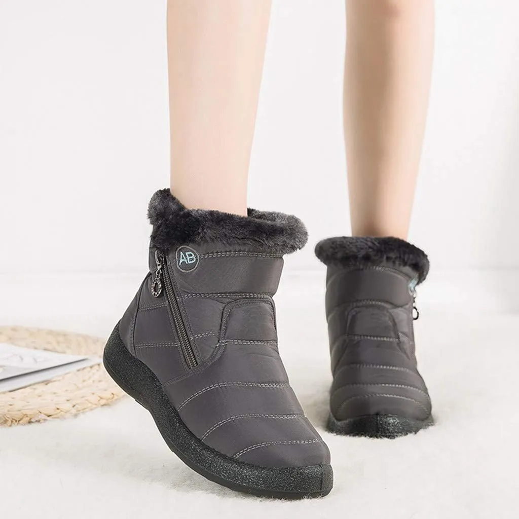 Womens Snow Boots Winter Ankle Boots Side Zipper Warm Lightweight Booties Outdoor Anti-Slip Girls Walking Boots