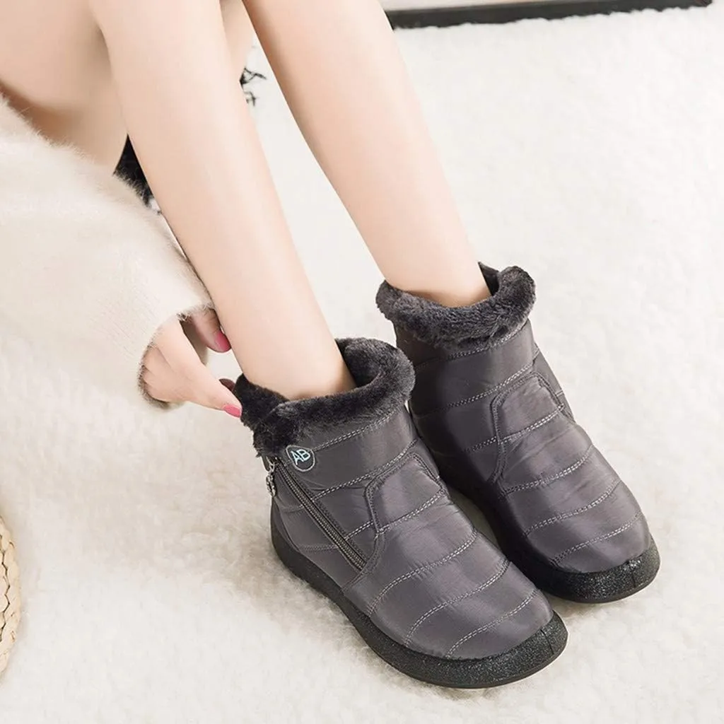 Womens Snow Boots Winter Ankle Boots Side Zipper Warm Lightweight Booties Outdoor Anti-Slip Girls Walking Boots