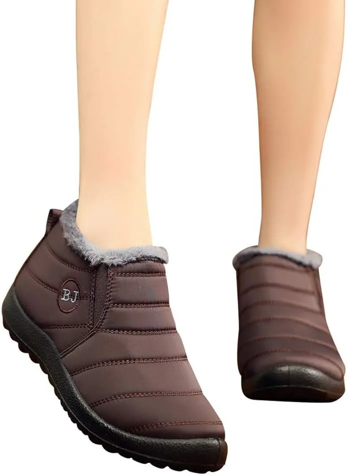 Women's Winter Snow Ankle Boots Fur Lined Waterproof Outdoor Slip On Booties Sneakers Anti-Slip Lightweight Ankle Bootie