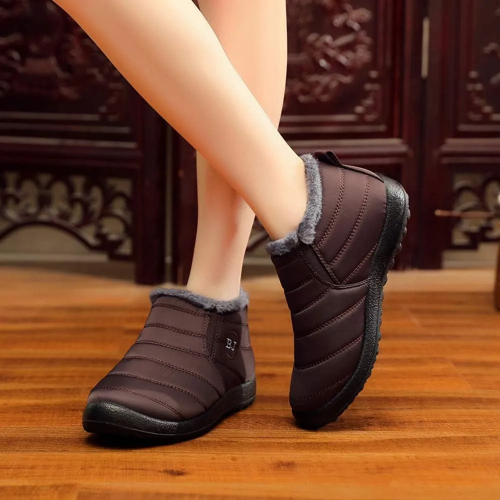 Women's Winter Snow Ankle Boots Fur Lined Waterproof Outdoor Slip On Booties Sneakers Anti-Slip Lightweight Ankle Bootie