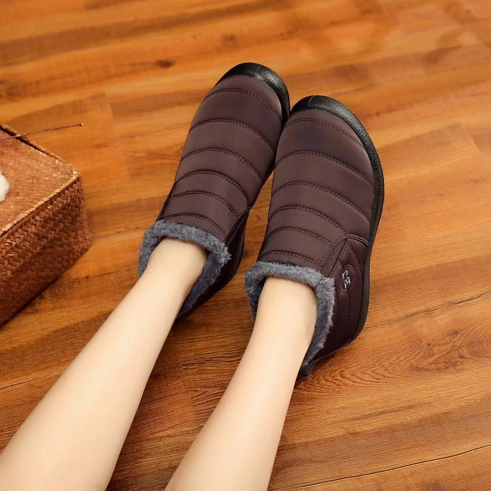 Women's Winter Snow Ankle Boots Fur Lined Waterproof Outdoor Slip On Booties Sneakers Anti-Slip Lightweight Ankle Bootie