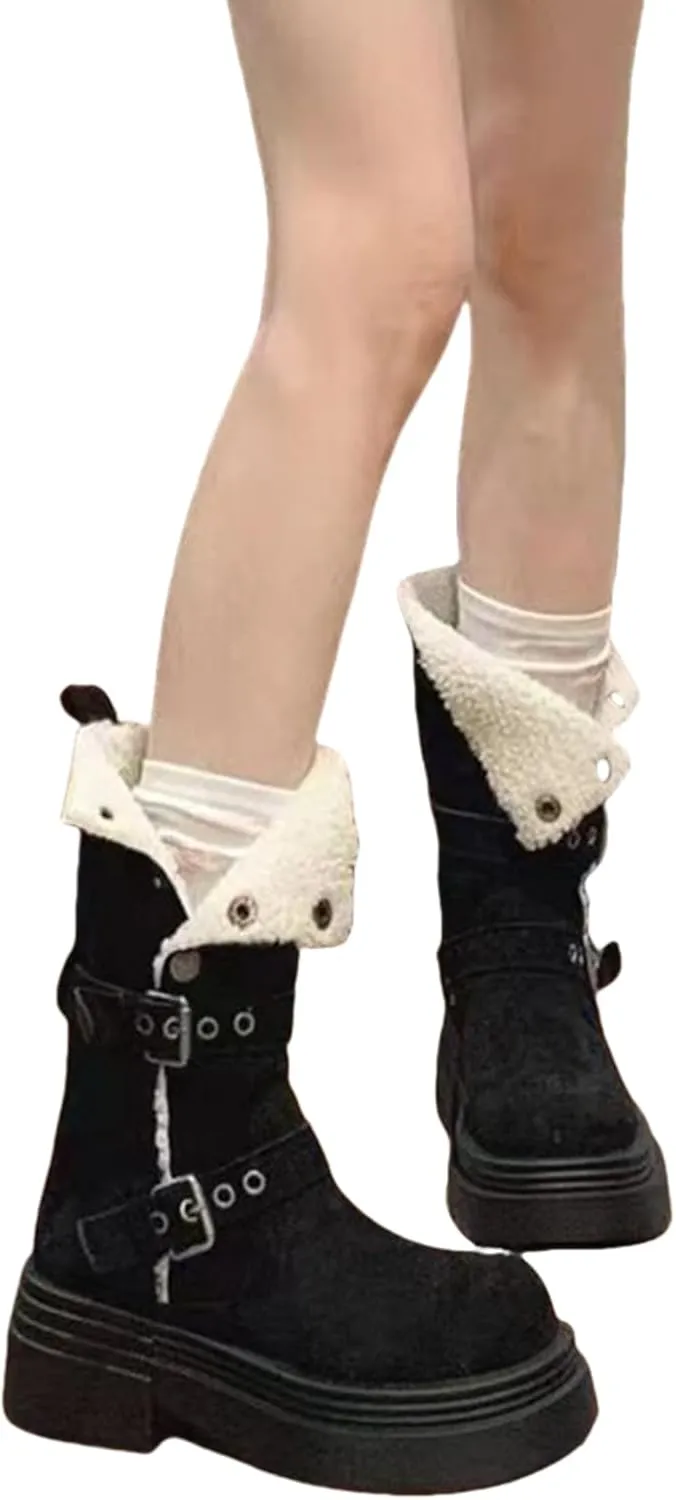 Womens Winter Snow Boots Waterproof Warm Plush Lined Shoes Mid Calf Slip on Booties Non Slip Boot for Women