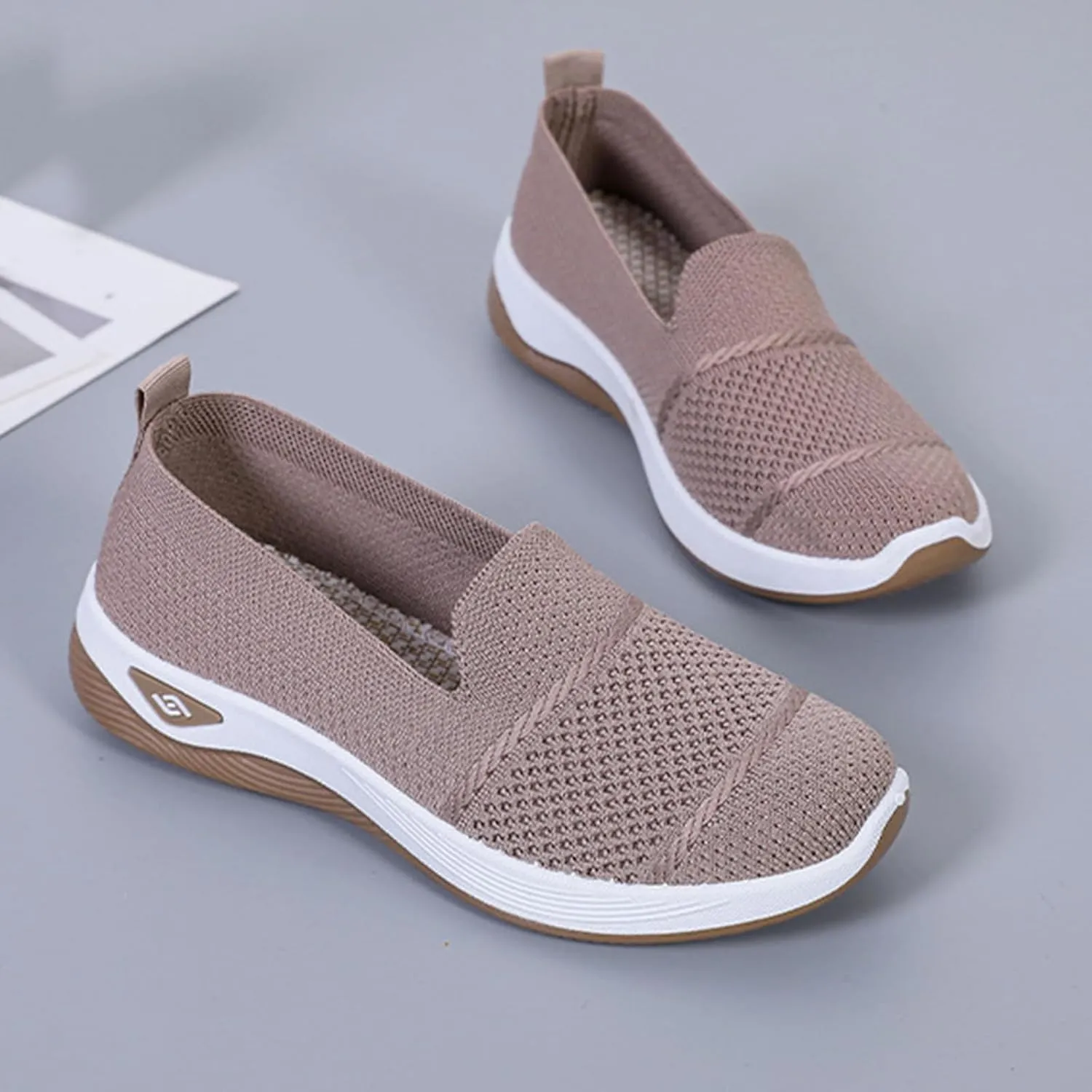 Women's Woven Orthopedic Breathable Soft Shoes Comfortable Lightweight Casual Shoes Go Walk Slip on Nurse Shoe Diabetic Foam Sneaker Hands Free Walking Sneakers with Arch Support