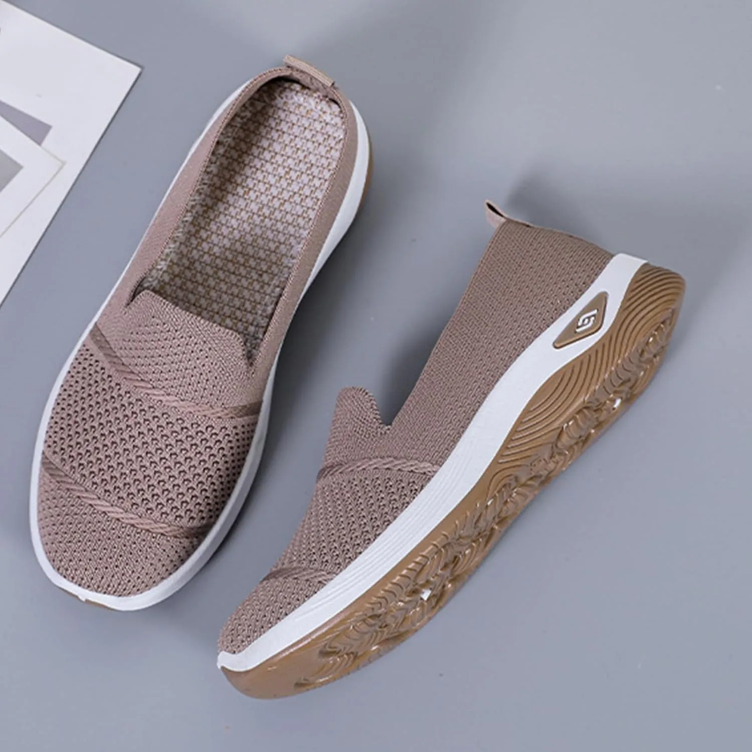 Women's Woven Orthopedic Breathable Soft Shoes Comfortable Lightweight Casual Shoes Go Walk Slip on Nurse Shoe Diabetic Foam Sneaker Hands Free Walking Sneakers with Arch Support