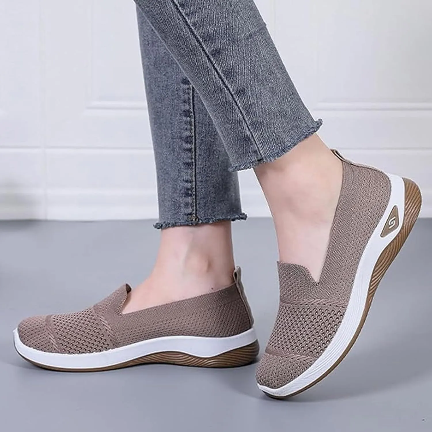 Women's Woven Orthopedic Breathable Soft Shoes Comfortable Lightweight Casual Shoes Go Walk Slip on Nurse Shoe Diabetic Foam Sneaker Hands Free Walking Sneakers with Arch Support