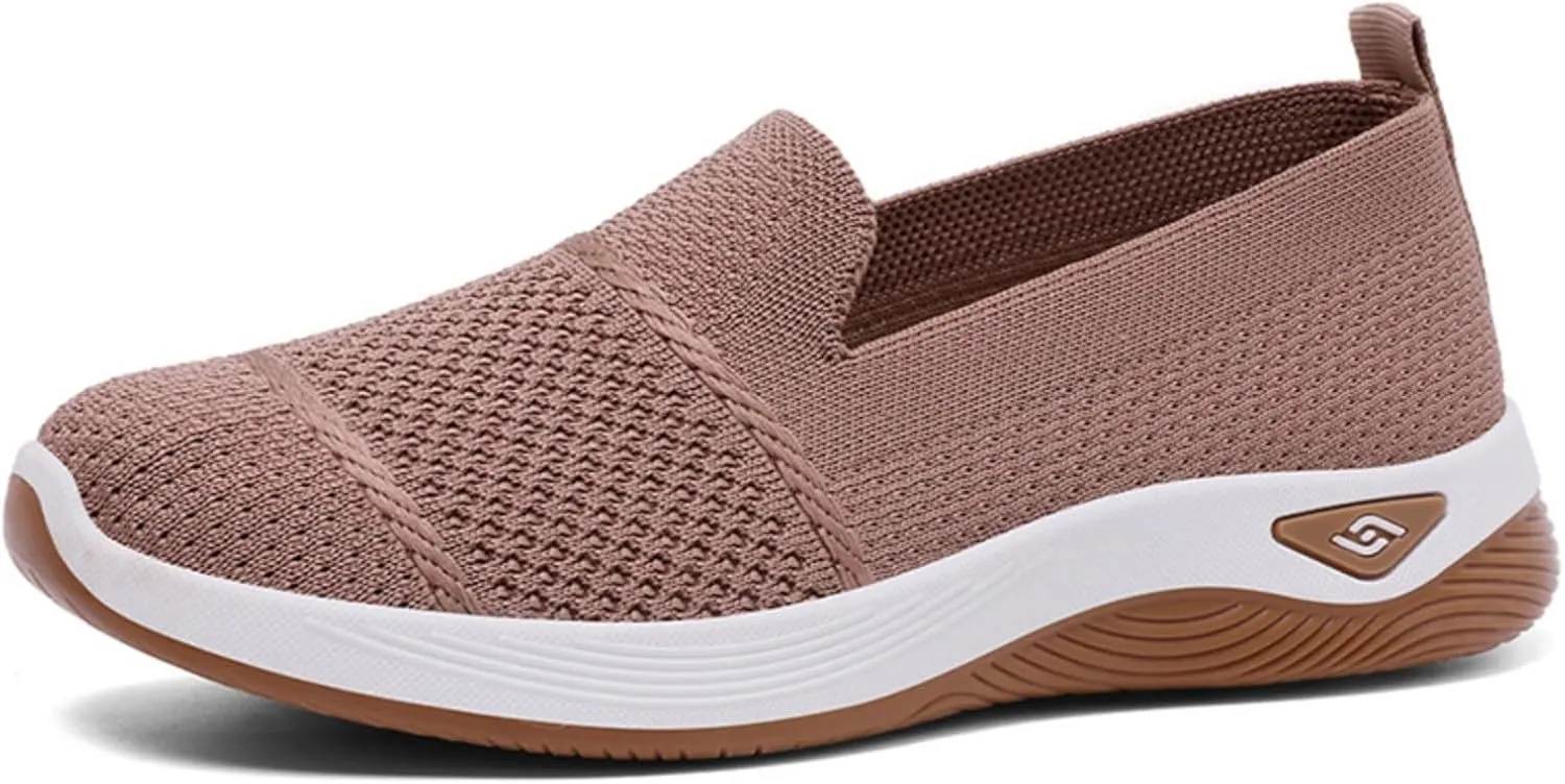 Women's Woven Orthopedic Breathable Soft Shoes Comfortable Lightweight Casual Shoes Go Walk Slip on Nurse Shoe Diabetic Foam Sneaker Hands Free Walking Sneakers with Arch Support